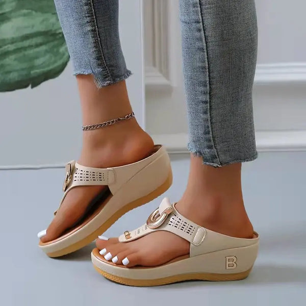 Comfy Boho Wedge Slippers Beige