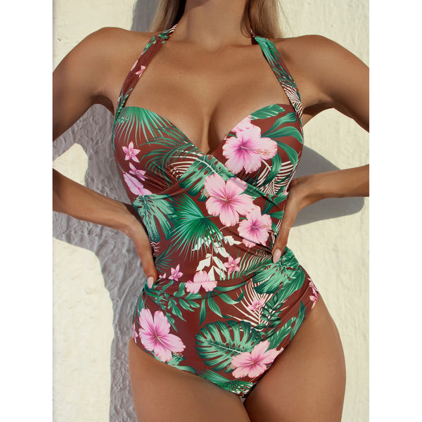 Printed Push Up Halter One Piece