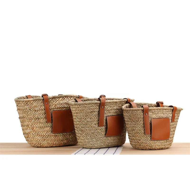 Casual Rattan Large Capacity Tote Bag Brown