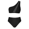 One Shoulder Mesh High Waist Bikini Set