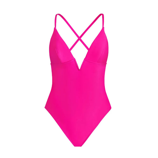 V-Wire Plunge Neck One-Piece Swimsuit