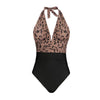 Deep V-neck Halter One-Piece Swimsuit Leopard