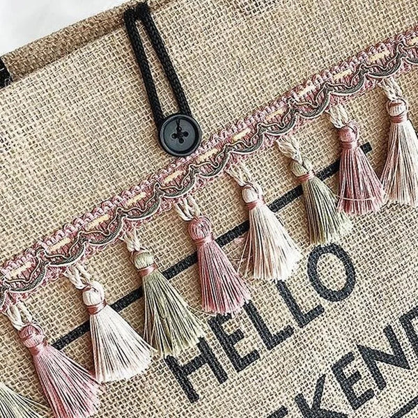 Large Capacity Tassel Straw Handbag