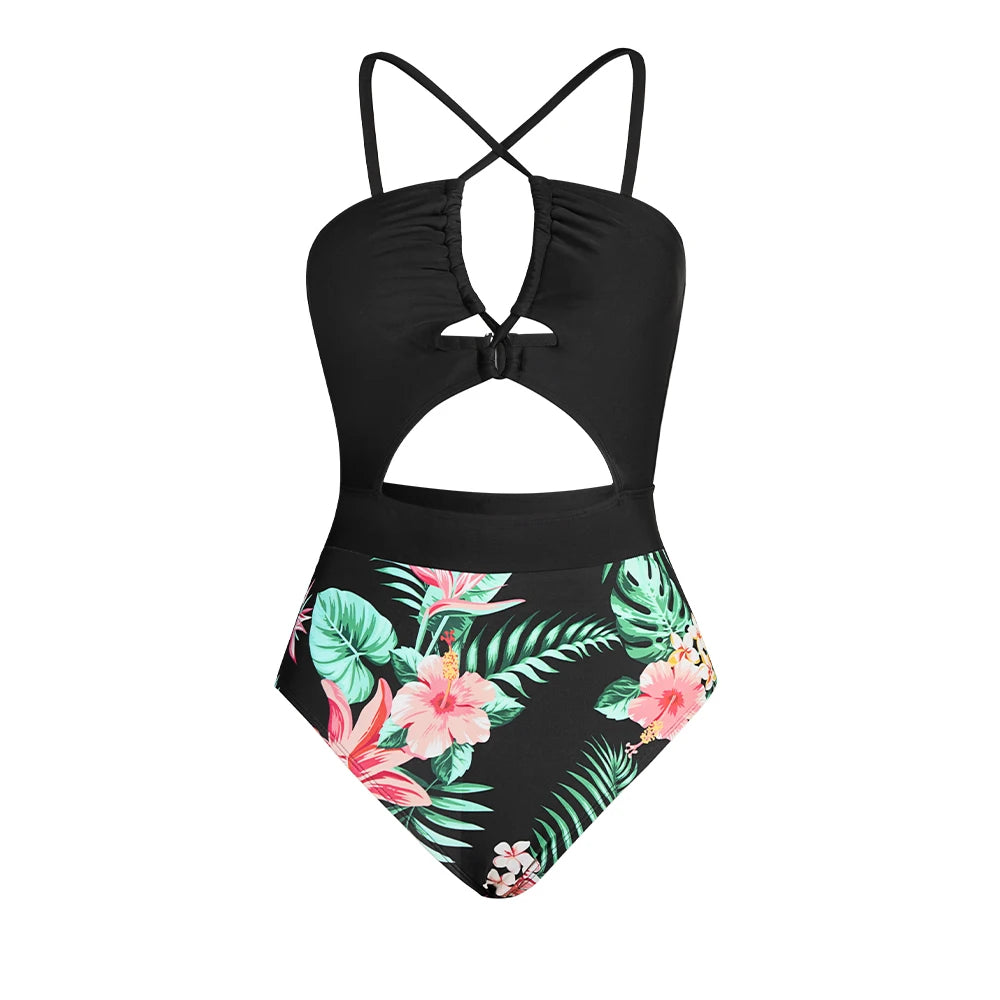 Cut Out One-Piece Backless Swimsuit Black