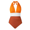 Deep V-neck Halter One-Piece Swimsuit Orange