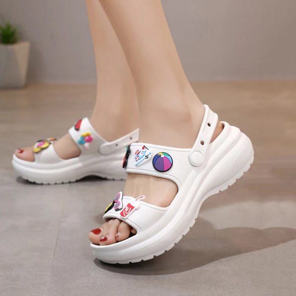 Cute Platform Sandals With Charms White