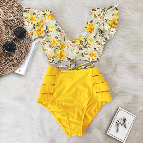 Sexy High Waist Floral Print Bikini Swimwear