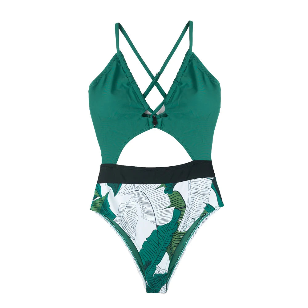 Cut Out One-Piece Backless Swimsuit Green