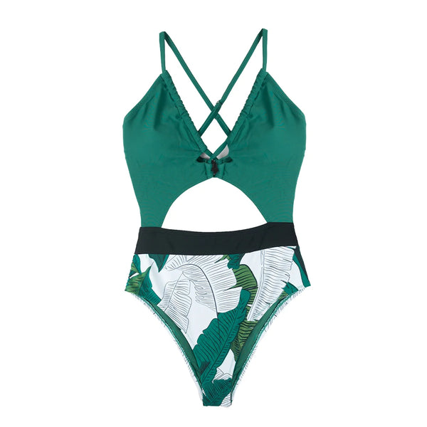 Cut Out One-Piece Backless Swimsuit Green