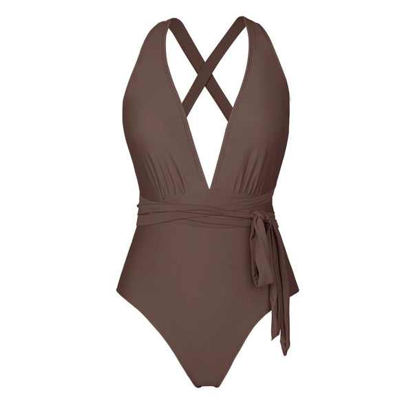 Plunging Tie Front One-Piece Swimsuit