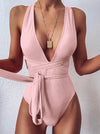 Push Up Lace Up Bandage One Piece Swimsuit