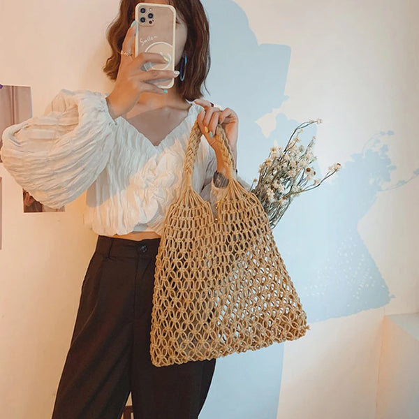 Knitted Rattan Large Capacity Handbag