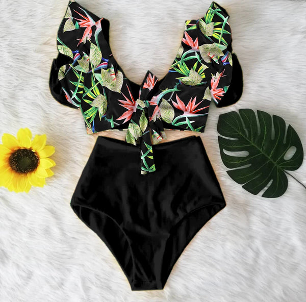 Sexy High Waist Floral Print Bikini Swimwear