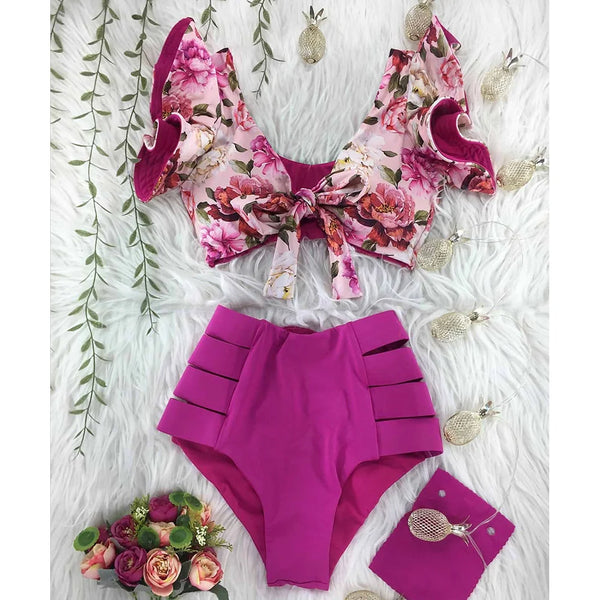 Sexy High Waist Floral Print Bikini Swimwear