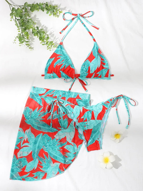 Tie Dye Halter Ruffled Bikini Set