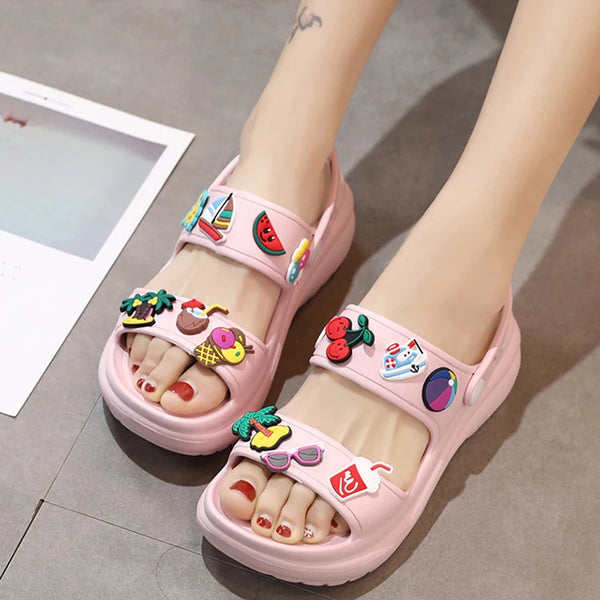 Cute Platform Sandals With Charms Pink