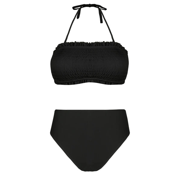 Tie Back Bandeau Mid Waist Bikini Set