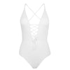 Backless Deep V-Neck One-piece Swimsuit front view white